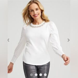 Chico’s Sz 1 embellished neck Top